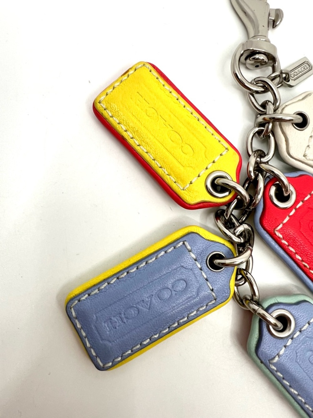 COACH Bright Leather Lozenge Multi 5-Hangtag Bag Charm Dog Leash Clip - Picture 3 of 12